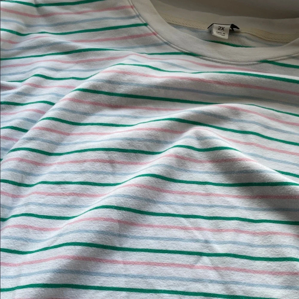 J. Crew Striped Sweatshirt - Green, Pink, White